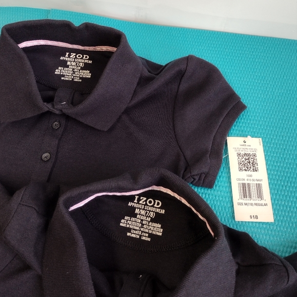 IZOD Set Of Two Girl's School Uniform Navy Polo Shirt M (7/8) Reg - Picture 5 of 7